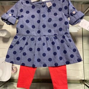 Carter’s Blue Polka Dot Top with Red Leggings 6 mo